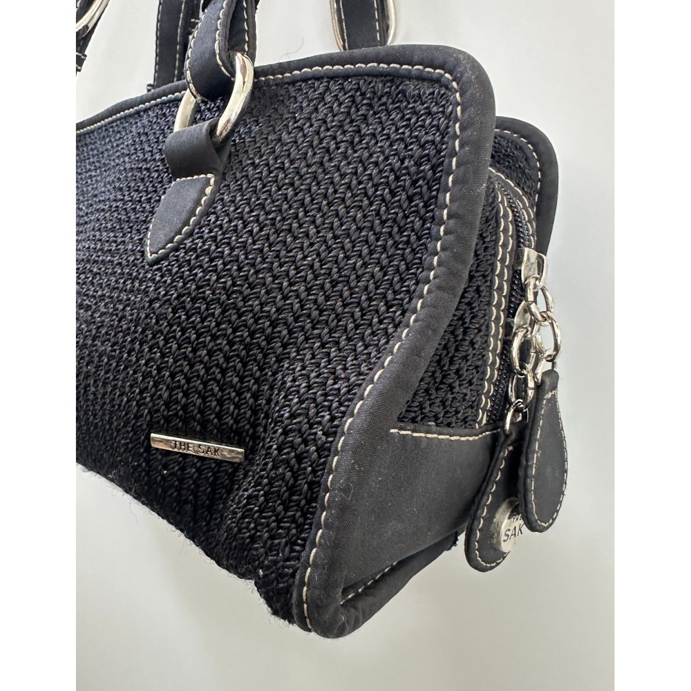 The Sak Black Crochet Shoulder Bag Silver Tone Hardware Woven Handbag Y2K Boho - Picture 5 of 16